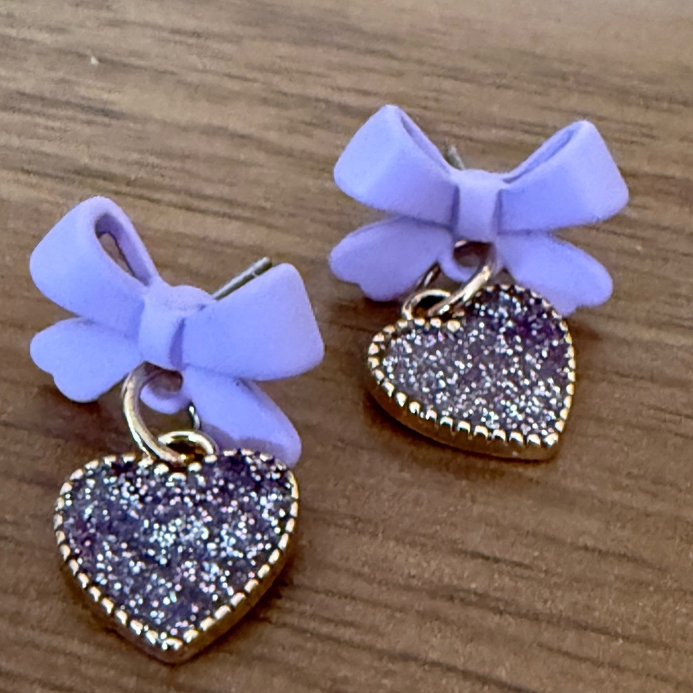 Heart Bow Glitter Earrings NWT